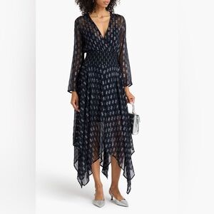 Maje Rayemona Maxi Navy Asymmetrical Sheer Dress Size 36